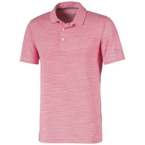 NEW Puma Caddie Stripe Barbados Cherry Heather Golf Polo/Shirt Men's Medium (M)