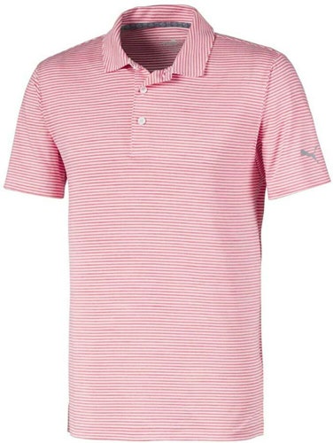 NEW Puma Caddie Stripe Polo Rapture Rose Heather Golf Polo/Shirt Mens Medium (M)