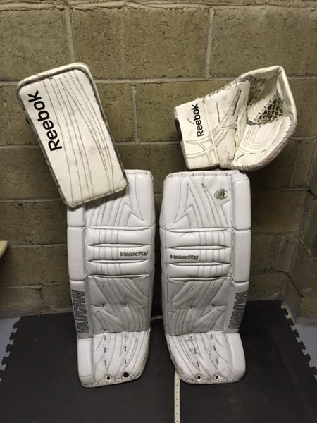 White Used Senior 34" Vaughn Regular Velocity V4 Goalie Full Set Pro Stock (Glove)