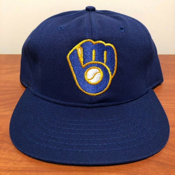 Milwaukee Brewers Hat Baseball Cap Fitted 7 1/2 Roman Leather Vintage 80s MLB