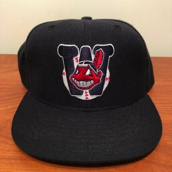 Watertown Indians Hat Baseball Cap Fitted 7 5/8 New Era Vintage Blue MiLB