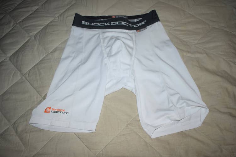 Shock Doctor 221 Compression Base Layer w/Cup Pocket, White, Men's Large - Like New!