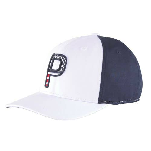 NEW Puma P110 Pars And Stripes Bright White/Navy Snapback Golf Hat/Cap