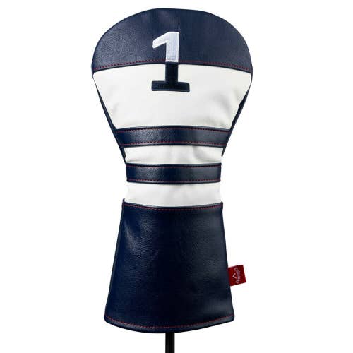NEW Callaway Vintage Style Leather Navy/White/Red Driver Headcover
