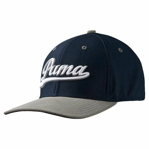 NEW Puma Script Peacoat Navy/Gray Youth OSFM Fitted Hat/Cap