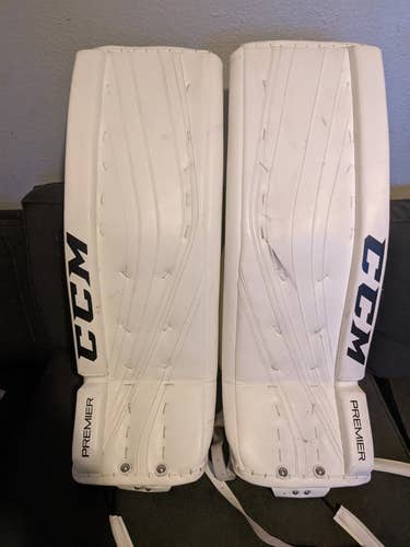 White Used Senior 34" CCM Premier Pro Goalie Leg Pads