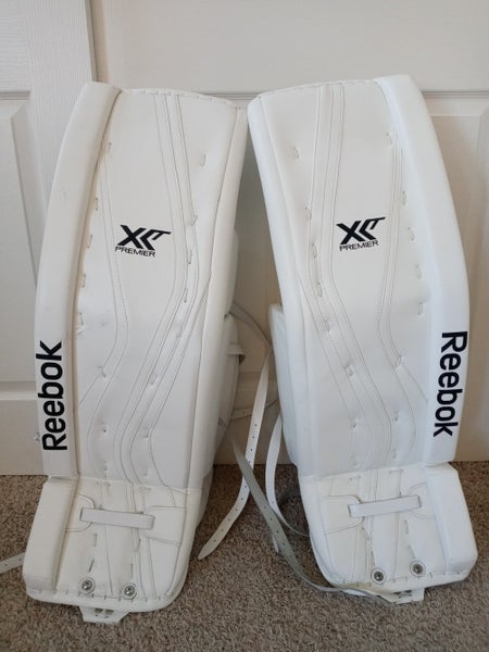 White New Senior 35" Reebok Premier XLT Goalie Leg Pads Pro Stock