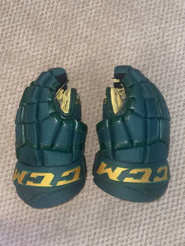Green Used Senior CCM HG50 Gloves 13" Pro Stock