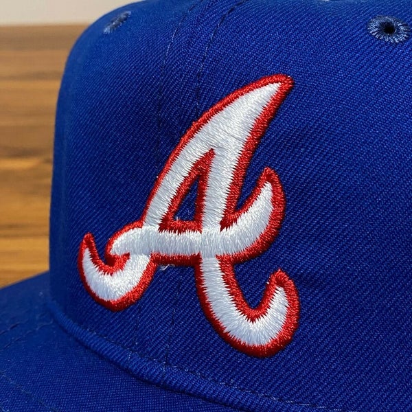Atlanta Braves Hat Baseball Cap Fitted 7 1/2 Roman Blue Vintage 80s MLB ATL  Mens
