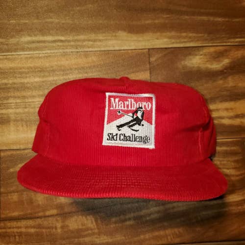 Vintage NEW Marlboro Corduroy Ski Challenge Hat Cap Rare Snapback