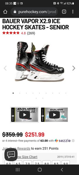 Senior Used Bauer Vapor X2.9 Hockey Skates Wide Width Size 8