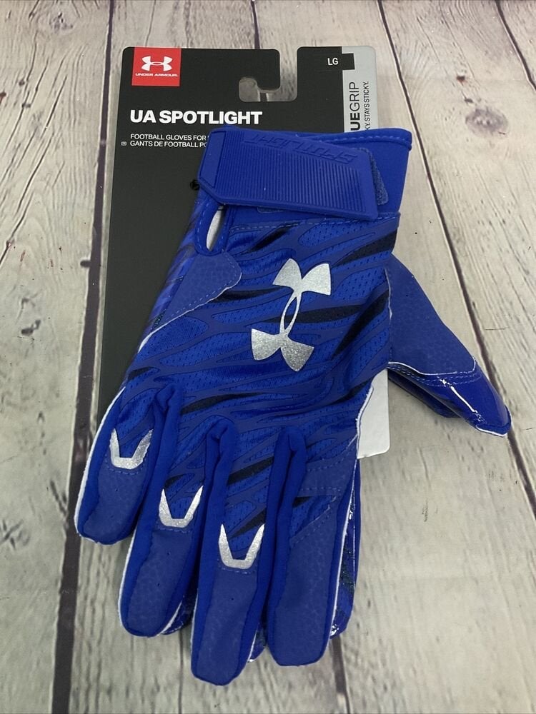 Under Armour Men's Medium Blue Spotlight Football Gloves Glue Grip New 