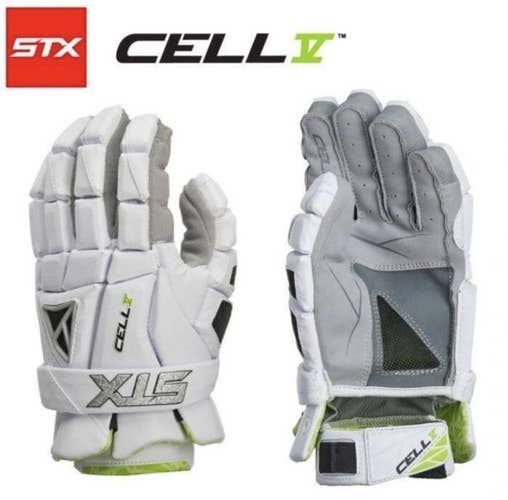 New STX Cell V 13” Lacrosse Gloves Lax LARGE L White New with tags NWT