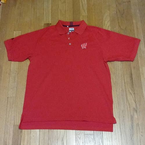 ADIDAS CLIMALITE WISCONSIN BADGERS POLO SHIRT MENS L LIKE NEW!!