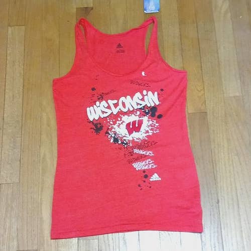 NWT ADIDAS WISCONSIN BADGERS TRI BLEND GRAFITTI TANK TOP WOMENS L SOFT!