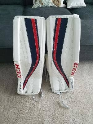 White New Senior 34"+1.5" CCM Premier Pro Goalie Leg Pads