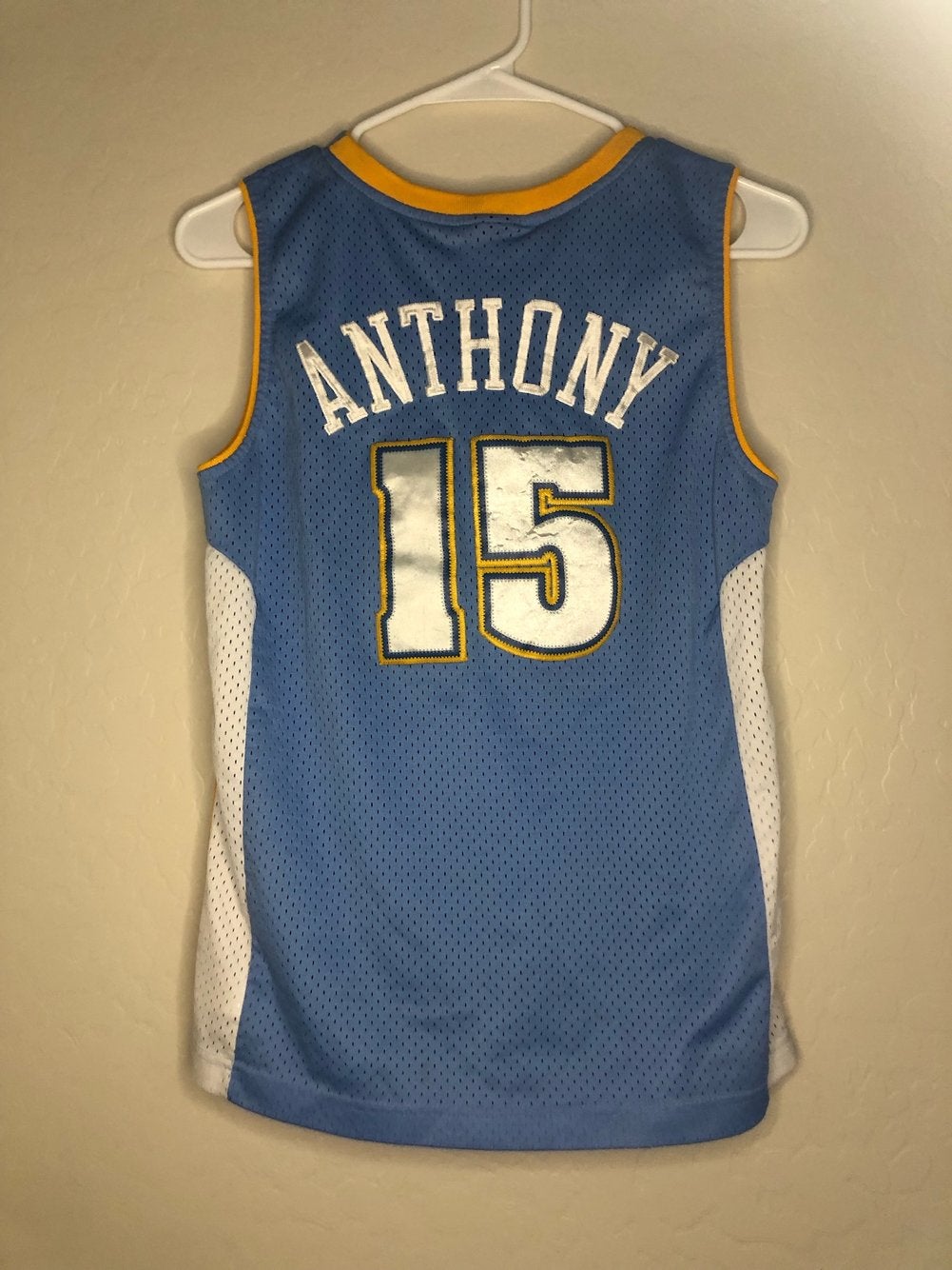 Nike Carmelo Anthony Jersey Mens Large Denver Nuggets #15 Blue Yellow NBA  Retro