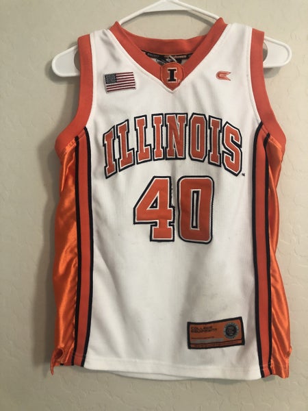 Fighting Illini Youth White Basketball jersey with orange stitched