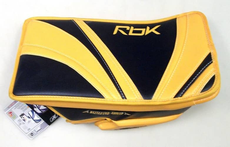 New Reebok Premier Pro intermediate ice hockey goalie blocker glove reg gold nav