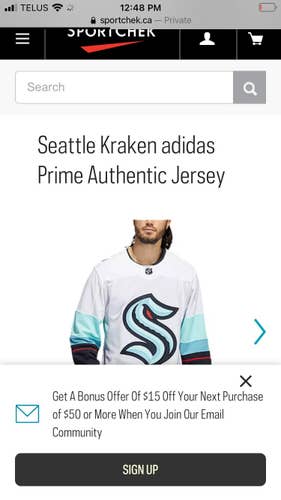 Seattle Kraken authentic Adidas away jersey New size 52 (Large)