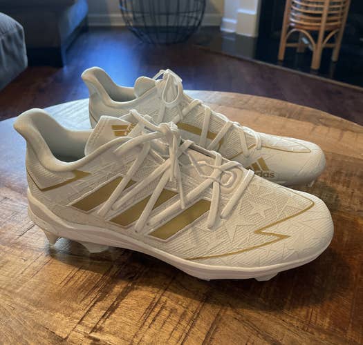 Adidas Adizero Afterburner 7 Mens TPU molded baseball cleats size 11 White/gold FY8260