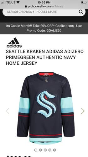 Seattle Kraken authentic Adidas Home jersey-new size 42 (XXS)