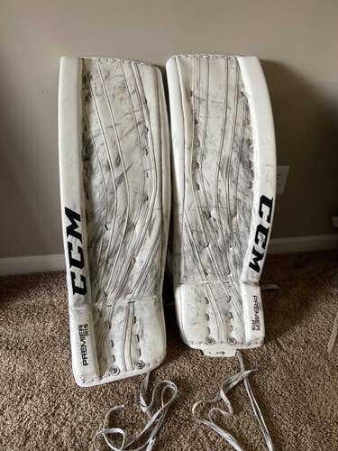 White Senior CCM  Premier R1.9 Goalie Leg Pads 35+2
