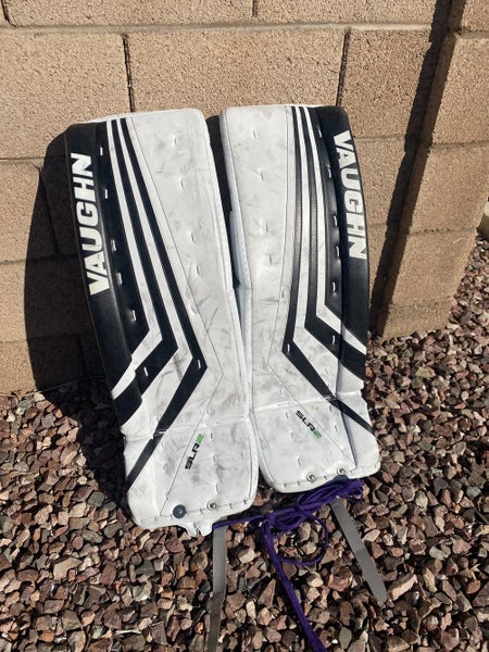 White/Black Intermediate Used 30” + 2 Vaughn Ventus SLR2 Goalie Leg Pads