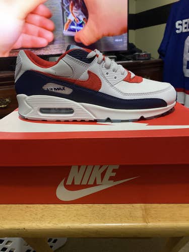 New Nike Air Max 90 White W/ Red And Blue And Denim Tongue