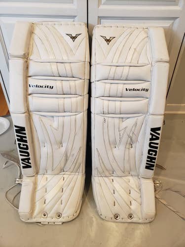 White Used Senior 34" Vaughn Velocity V5 Goalie Leg Pads