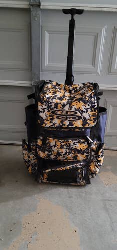 Blue and Yellow Camo Used Boombah Rolling Bat Bag