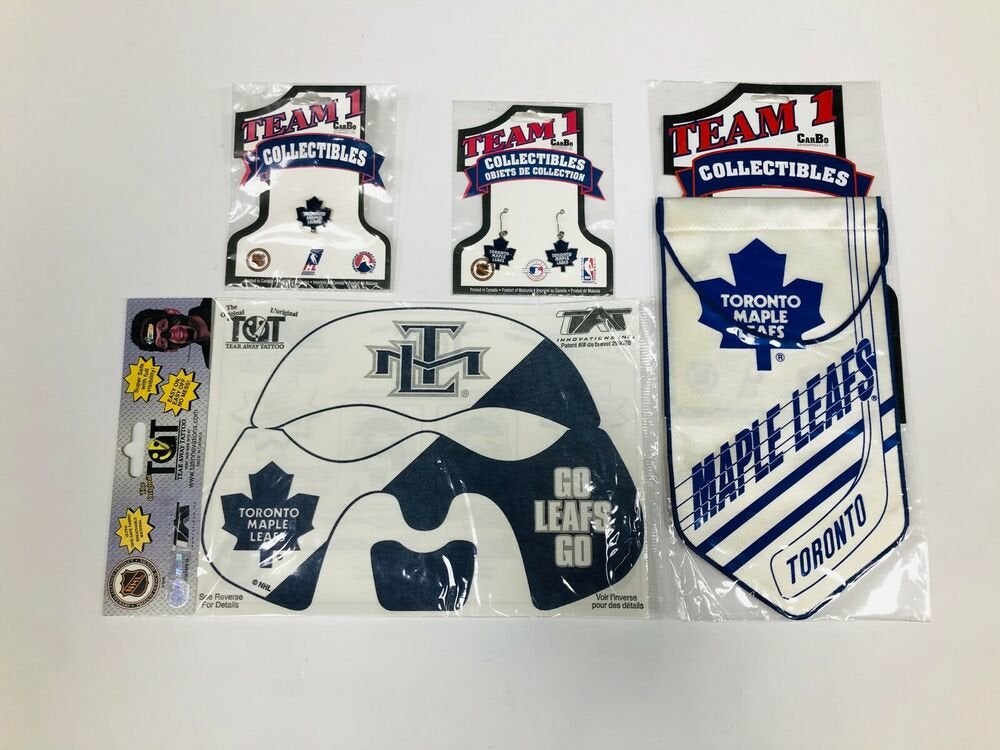 New Toronto Maple Leafs Memorabilia NHL Fan Pack Pin Banner Earring Set Tattoo