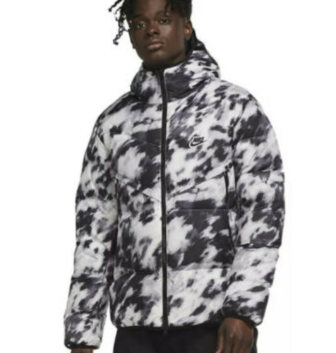 NIKE Shield© Down-Fill Men's Size M Snow Camo Full Zip Hooded Puffer Jacket New