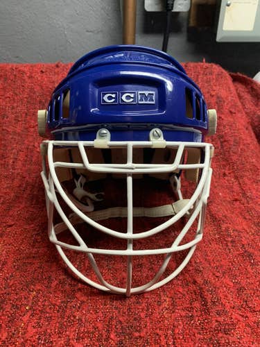 VINTAGE 1970’S PRO-STOCK HT2 CCM HOCKEY HELMET BLUE WITH RARE GOON CAGE!!