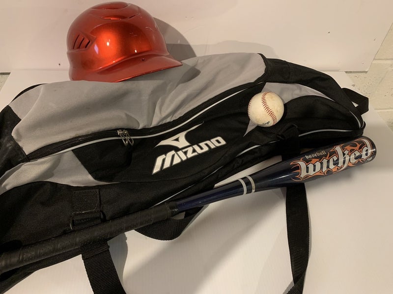 Little league bag, bat and helmet