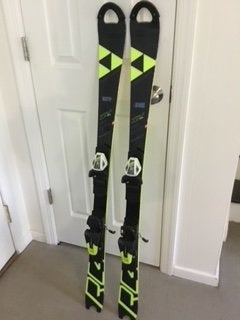 Used 2019 Fischer RC4 WC SL Jr skis, 130cm with Head Evo 9 bindings, $85 or best offer