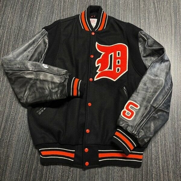 Detroit Tigers Leather Jacket Mens XL Mitchell Ness MLB Black