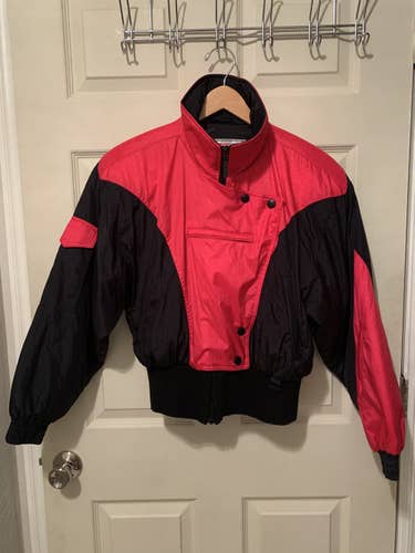 Crazy Cool Ossi Skiwear Vintage Women's Ski Jacket, Medium Black/Magenta Pink, Puff Top, Cinch Waist
