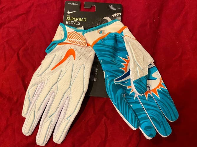 NFL Nike Miami Dolphins White Superbad XXL Football Gloves - NEW
