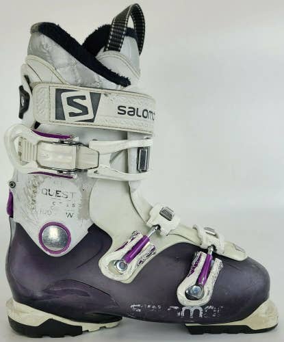 Used $350 Women's Salomon Quest R70 W Ski Boots Ladies White Grey Purple Wide