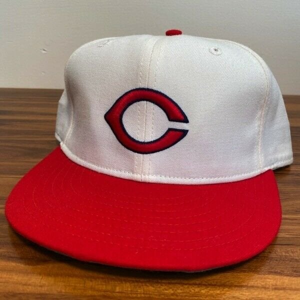 Cincinnati Reds Hat Baseball Cap Fitted 7 1/2 Roman Leather White Vintage  80s C