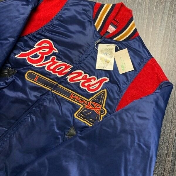 Atlanta Braves Jacket Mens XL Blue Mitchell Ness Vintage 80s MLB