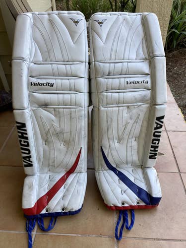 White Senior 35"+2 Vaughn Pro Stock Velocity V5 Goalie Leg Pads