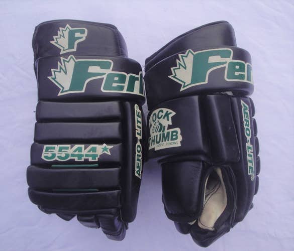 DALLAS STARS FERLAND LEATHER HOCKEY GLOVES BLACK 15" MADE IN CANADA