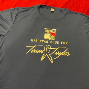 NHL New York Rangers Team Issued “Team Taylor” Cancer Awareness Blue XXL T-Shirt * NEW