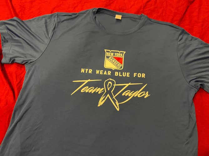 NHL New York Rangers Team Issued “Team Taylor” Cancer Awareness Blue XXL T-Shirt * NEW