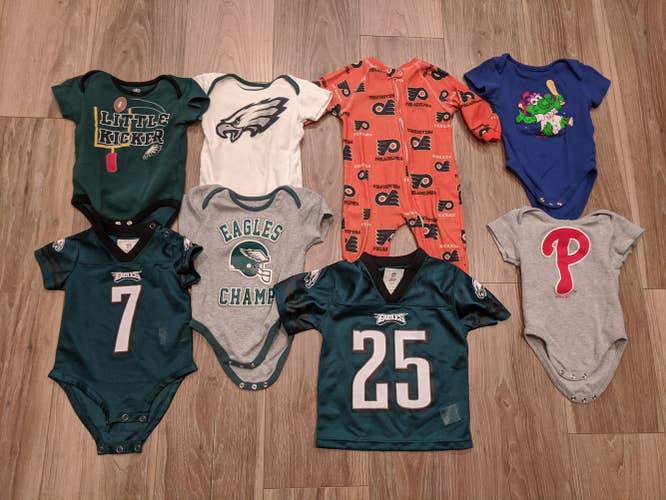 Philadelphia Eagles Phillies Flyers Baby Outfits 3-6M, 12M, and 18M