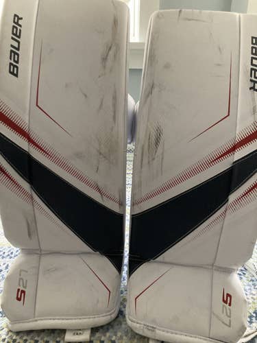 White Junior  Bauer Supreme S27 Goalie Leg Pads