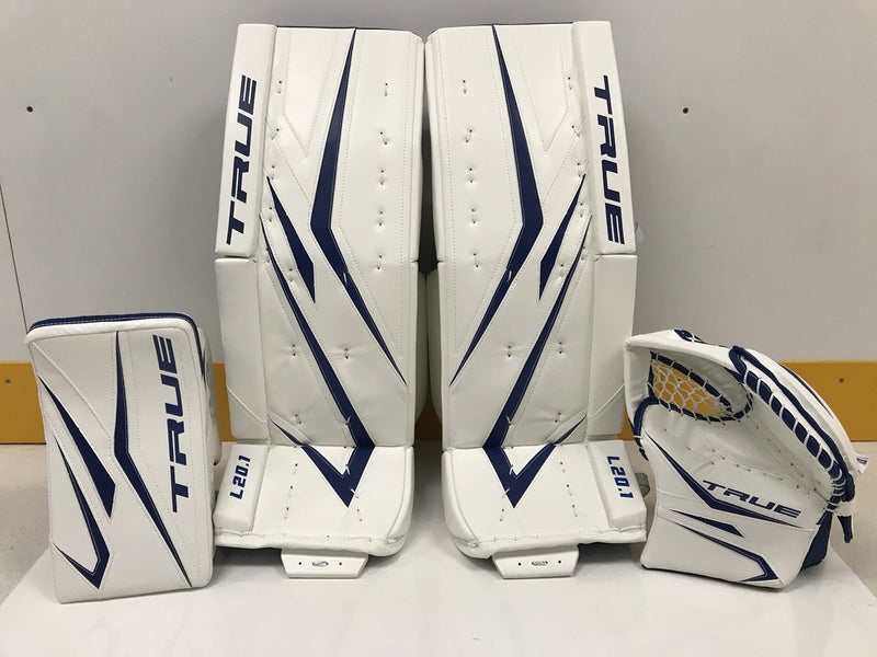 True L20.1 Goal Pads, Catch, and Blocker Full Matching Set White/Blue