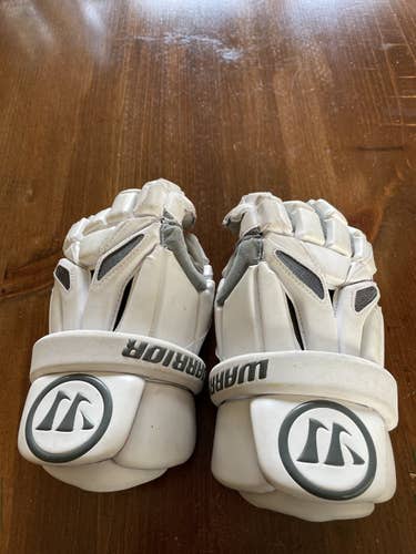 White Used Player's Warrior  Burn Pro Lacrosse Gloves